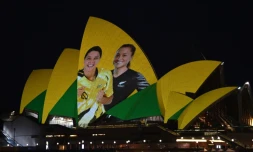 L'Opéra de Sydney fête la désignation de l'Australie et de la Nouvelle-Zélande coorganisatrices du Mondial 2023 féminin, le 25 juin 2020   