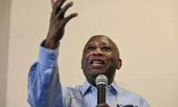 L'ancien président ivoirien Laurent Gbago s'adresse à ses partisans au siège du Front populaire ivoirien, le 17 juin 2021 à Abidjan