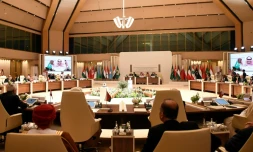 Les ministres des Affaires étrangères arabes lors d'une réunion préparatoire à un sommet de la Ligue arabe, le 9 novembre 2023 à Ryad