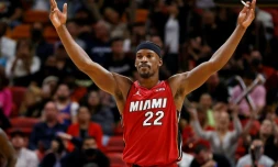 AssurĂ© d'ĂȘtre tĂȘte de sĂ©rie N.1 Ă l'Est, le Miami Heat est emmenĂ© par Jimmy Butler, ici le 26 janvier 2022 Ă Miami