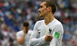 L'attaquant français Antoine Griezmann buteur lors de la qualification de son équipe en demi finales du Mondial le 6 juillet 2018