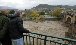 Montée des eaux de la rivière Golo le 24 novembre 2016 à Ponte-Leccia en Corse