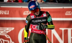 L'Américaine Mikaela Shiffrin dans l'aire d'arrivée du slalom géant de Courchevel, le 17 décembre 2019