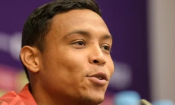 L'attaquant colombien Luis Muriel en conférence de presse, le 17 juin 2018 à Kazan
