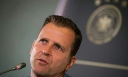 Le manager de l'équipe d'Allemagne Oliver Bierhoff en conférence de presse, le 20 juin 2018 à Sotchi