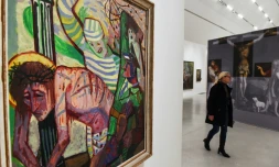 "La Flagellation du Christ II" d'Otto Dix est exposée, le 12 octobre 2016, au musée Unterlinden de Colmar, au côté d'une reproduction du retable d'Issenheim qui a inspiré les travaux du peintre expressionniste