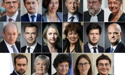 De G à D et de haut en bas: Jean Castex; Gérald Darmanin; Florence Parly; Bruno Le Maire; Eric Dupond-Moretti; Elisabeth Borne; Jean-Yves Le Drian; Olivier Veran; Barbara Pompili; Roseline Bachelot; Julien Denormandie; Jean-Michel Blanquer; Sébastien Lecornu; Jacqueline Gourault; Frédérique Vidal; Amélie de Montchalin et Annick Girardin