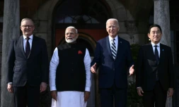 Le président américain Joe Biden (2e d), le Premier ministre australien Anthony Albanese (g), le Premier ministre indien Narendra Modi (2e g) et le Premier ministre japonais Fumio Kishida, à Wilmington, le 21 septembre 2024 dans le Delaware
