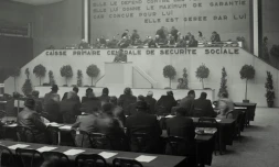 Photo datant du 22 février 1947 du Congrès pour l'Organisation de la Sécurité Sociale au Parc des Expositions de la Porte de Versailles à Paris