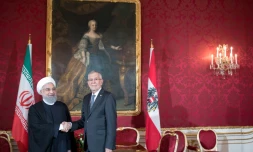 Le président autrichien Alexander Van der Bellen reçoit le président iranien Hassan Rohani à Vienne, le 4 juillet 2018