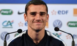 L'attaquant des Bleux Antoine Griezmann en conférence de presse, le 13 juillet 2018 à Istra