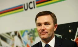 David Lappartient, président de l'UCI, lors d'une conférence de presse à Bergen, en Norvège, le 21 septembre 2017