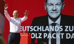 Le ministre allemand des Finances et candidat du parti SPD aux législatives, Olaf Scholz, lors d'un meeting à Munich, le 18 septembre 2021