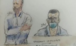 Croquis d'audience montrant l'accusé Nordahl Lelandais devant la cour d'assises de Grenoble, le 1er février 2022