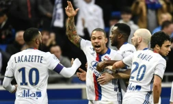 L'attaquant de Lyon Memphis Depay (c) auteur d'un doublé face à Metz au Parc OL, le 26 février 2017