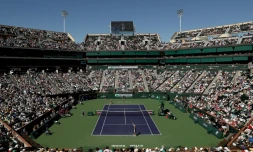 Le court central du tournoi d'Indian Wells lors de la finale dames entre Angelique Kerber et Bianca Andreescu le 16 mars 2019