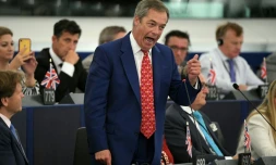 L'eurodéputé Nigel Farage, leader des partisans du Brexit, prenant la parole dans l'hémicycle du Parlement européen à Strasbourg, le 18 septembre 2019