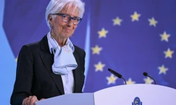 La présidente de la Banque centrale européenne (BCE) Christine Lagarde, lors d'une conférence de presse à Francfort, le 11 avril 2024
