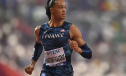 Le Français Pascal Martinot-Lagarde après les séries du 110 m haies des Mondiaux d'athlétisme le 30 septembre 2019 à Doha