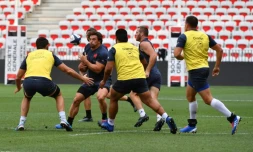 Les joueurs du XV de France lors d'une séance d'entraßnement à Nice, le 16 août 2019 pour le match amical contre l'Ecosse