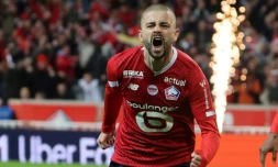 L'attaquant kosovar de Lille Edon Zhegrova auteur d'un doublé contre Lens, le 29 mars 2024 à Villeneuve-d'Ascq