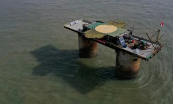 Vue aérienne de la Principauté de Sealand, établie sur une ancienne plateforme militaire, à 11 km au sud-est de l'Angleterre, le 16 septembre 2021