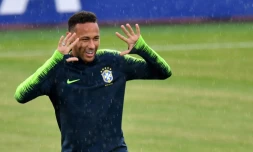 Neymar à l'entraînement avec le Brésil à Kazan, le 5 juillet 2018, à la veille du match contre la Belgique