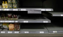 Des rayons vides dans un supermarché de Londres, le 31 mars 2020