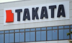 Le logo de l'équipementier automobile japonais Takata le 24 juin 2017 à Aisho (Japon) 