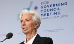 Christine Lagarde, présidente de la BCE, lors d'une conférence de presse, le 9 juin 2022 à Amsterdam