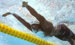 Le Français Mehdy Metella lors des séries du 100 m papillon aux Mondiaux de natation, le 26 juillet 2019 à Gwangju