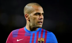 Le défenseur latéral brésilien Dani Alves, alors sous le maillot du FC Barcelone, le 27 février 2022 au Camp Nou