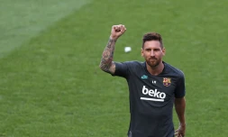 L'attaquant argentin de Barcelone, Lionel Messi, lors de l'entraßnement de l'équipe à la veille du quart de finale de la Ligue des champions face au Bayern Munich, à Lisbonne, le 13 août 2020