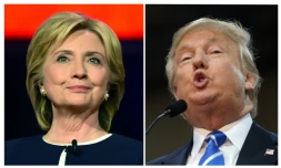 La candidate démocrate à la présidentielle américaine Hillary Clinton (g) à Las Vegas, dans le Nevada, le 13 octobre 2015 et son homologue républicain Donald Trump le 14 octobre 2015 à Richmond, dans le Virginie