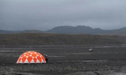 La base de la Nasa dans le champ de lave islandais de Lambahraun, le 19 juillet 2019