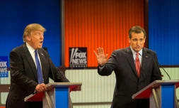 Donald Trump et Ted Cruz lors d'un débat télévisé le 3 mars 2016 à Detroit dans le Michigan