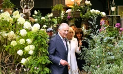 Le roi Charles III et la reine Camilla visitent le marché aux fleurs, le 21 septembre 2023 à Paris