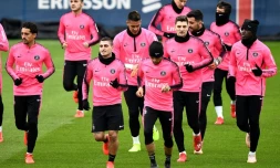 Les Parisiens préparent la réception de Bordeaux, lors d'une séance d'entraînement au Camp des Loges, le 8 février 2019 