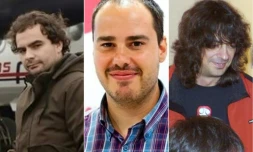 Montage des photographies des trois journalistes espagnols de gauche à droite Angel Sastre, Antonio Pampliega et Jose Manuel Lopez, libérés et en lieu sûr après avoir été retenus pendant dix mois en Syrie, selon l'association des journalistes et le gouvernement
