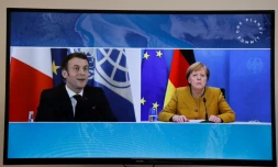 Emmanuel Macron et Angela Merkel pendant le sommet virtuel One Planet Summit, le 11 janvier 2021