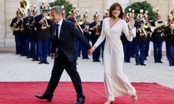 Nicolas Sarkozy et son épouse Carla Bruni à l'Elysée, pour un dßner donné à l'occasion de la visite d'Etat du président américain Joe Biden en France, le 8 juin 2024