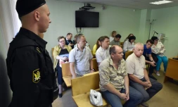 Des employés de l'aéroport Vnoukovo de Moscou comparaissent au tribunal, le 28 juillet 2016 à Moscou