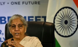 La ministre indienne des Finances, Nirmala Sitharaman lors du G20 Finances, le 17 juillet 2023 à Gandhinagar, en Inde