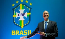 Le président de la Confédération brésilienne de football (CBF), Rogerio Caboclo, lors d'une conférence de presse à Rio de Janeiro, le 9 avril 2019