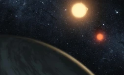 Un dessin réalisé par la Nasa de la planète Kepler-16b, qui tourne autour de deux étoiles