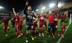 La joie des Brestois, vainqueurs à Toulouse et qualifiés pour la prochaine Ligue des champions, le 19 mai 2024