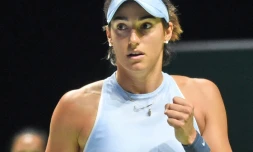 Caroline Garcia lors de sa victoire devant Caroline Wozniacki, le 27 octobre 2017 lors du Masters de Singapour