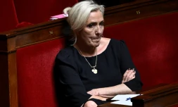 La présidente du groupe parlementaire du Rassemblement national, Marine Le Pen, à l'Assemblée nationale, le 1er juillet 2025 à Paris