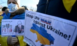 Marche d'unité à Kiev contre l'invasion russe, le 12 février 2022
