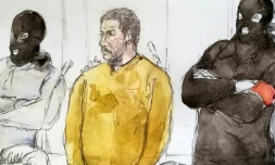 Mehdi Nemmouche, jugé pour la tuerie du musée juif de Bruxelles en 2014, sur un croquis d'audience réalisé le 10 janvier 2019 pendant son procès à Bruxelles